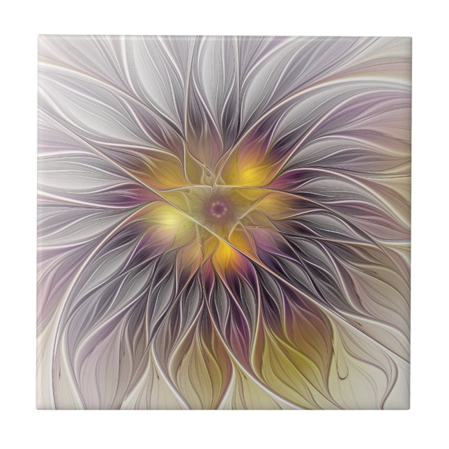 Luminous Colourful Flower, Abstract Modern Fractal Tile (Front)