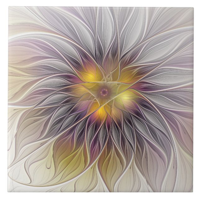 Luminous Colourful Flower, Abstract Modern Fractal Tile (Front)