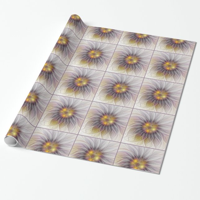 Luminous Colourful Flower, Abstract Modern Fractal Wrapping Paper (Unrolled)