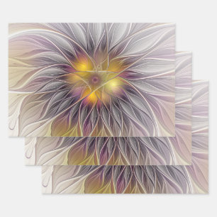 Luminous Colourful Flower, Abstract Modern Fractal Wrapping Paper Sheet