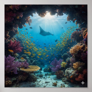 Luminous Coral Reef - Glowing Underwater World Poster