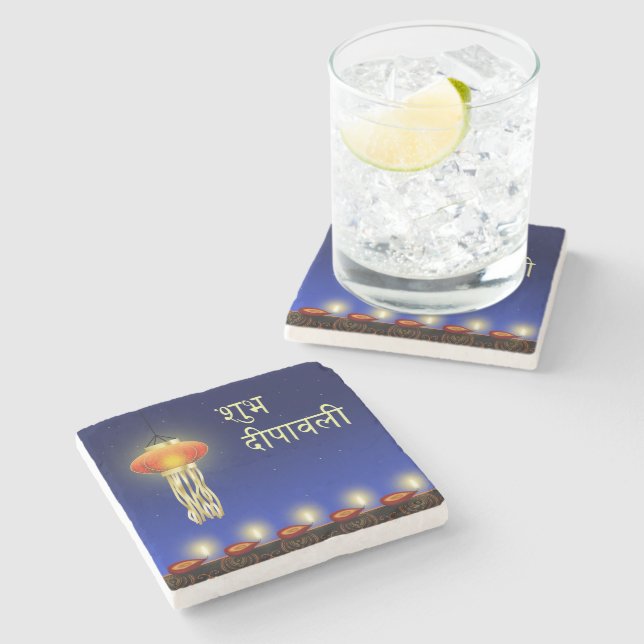 Luminous Diwali Lamp - Marble Stone Coaster (Side)