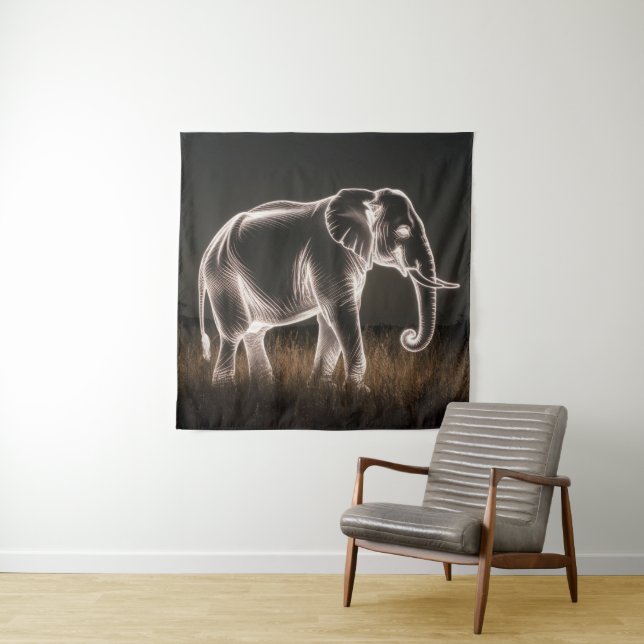 Luminous Elephant Silhouette Tapestry (In Situ)