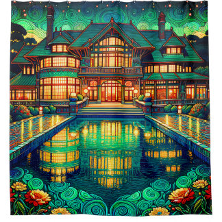 “Luminous Estate: Twilight Reflections” Shower Curtain