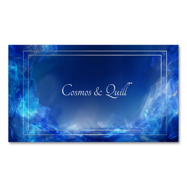 Luminous Ethereal Abstract Blue & Silver Magnetic Business Card (Front)