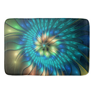 Luminous Fantasy Flower, Colorful Abstract Fractal Bath Mat