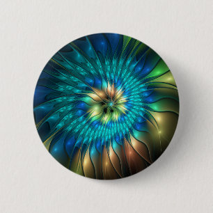 Luminous Fantasy Flower, Colourful Abstract Fracta 6 Cm Round Badge
