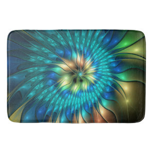Luminous Fantasy Flower, Colourful Abstract Fracta Bath Mat