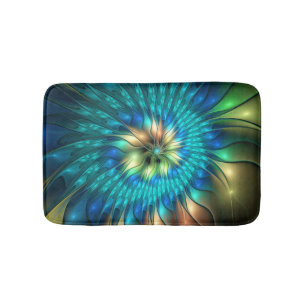 Luminous Fantasy Flower, Colourful Abstract Fracta Bath Mat