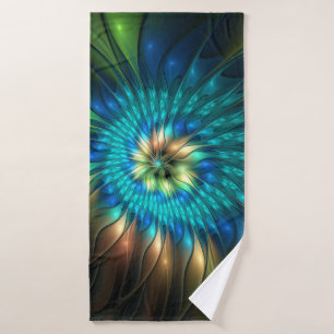 Luminous Fantasy Flower, Colourful Abstract Fracta Bath Towel