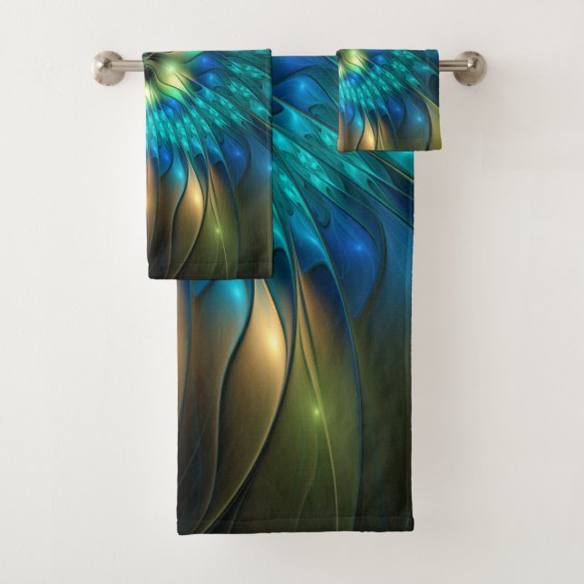 Luminous Fantasy Flower, Colourful Abstract Fracta Bath Towel Set (Insitu)