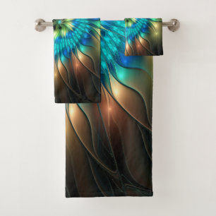 Luminous Fantasy Flower, Colourful Abstract Fracta Bath Towel Set