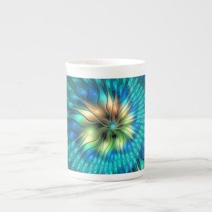Luminous Fantasy Flower, Colourful Abstract Fracta Bone China Mug
