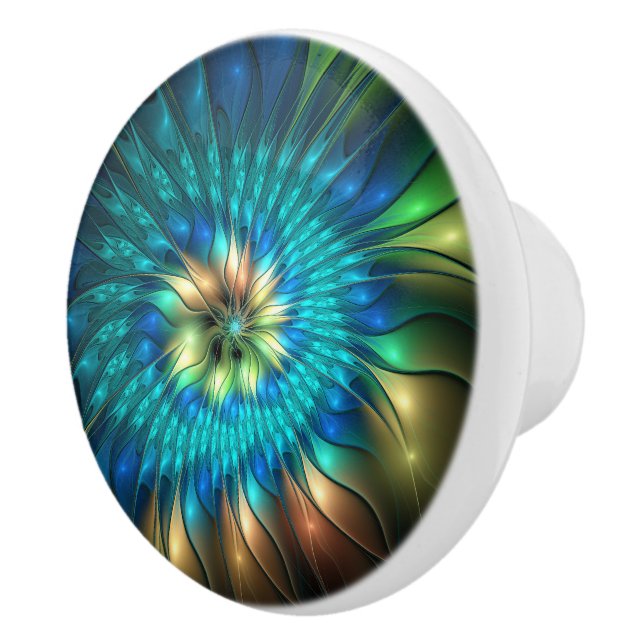 Luminous Fantasy Flower, Colourful Abstract Fracta Ceramic Knob (Right)