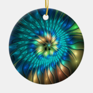 Luminous Fantasy Flower, Colourful Abstract Fracta Ceramic Tree Decoration