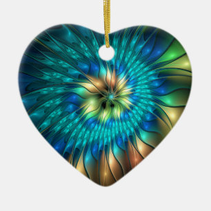 Luminous Fantasy Flower, Colourful Abstract Fracta Ceramic Tree Decoration