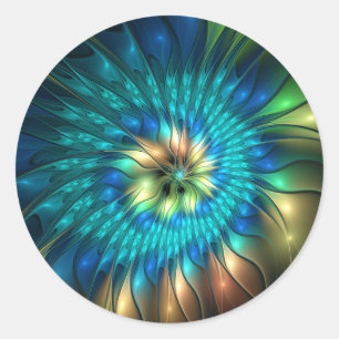 Luminous Fantasy Flower, Colourful Abstract Fracta Classic Round Sticker