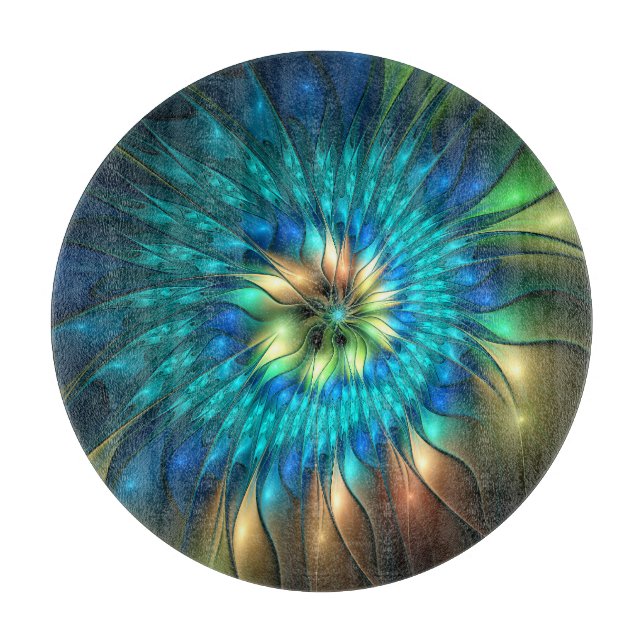 Luminous Fantasy Flower, Colourful Abstract Fracta Cutting Board (Front)