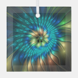 Luminous Fantasy Flower, Colourful Abstract Fracta Glass Tree Decoration