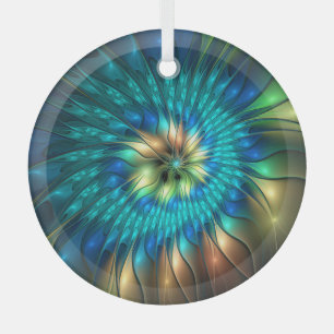Luminous Fantasy Flower, Colourful Abstract Fracta Glass Tree Decoration