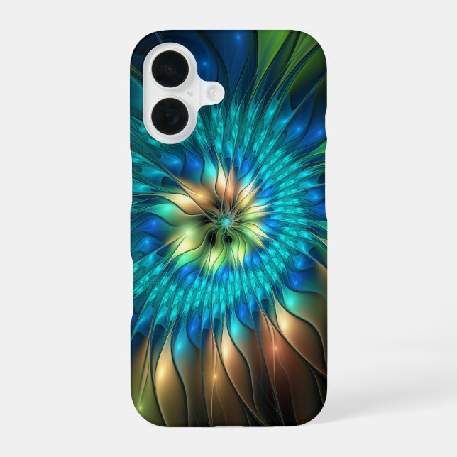 Luminous Fantasy Flower, Colourful Abstract Fracta iPhone 16 Case (Back)