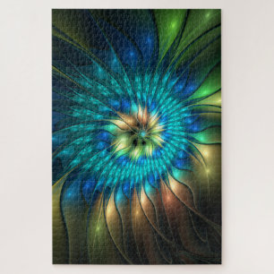 Luminous Fantasy Flower, Colourful Abstract Fracta Jigsaw Puzzle