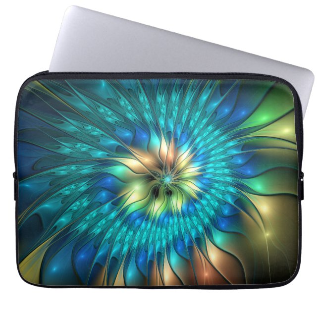 Luminous Fantasy Flower, Colourful Abstract Fracta Laptop Sleeve (Front)