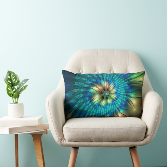 Luminous Fantasy Flower, Colourful Abstract Fracta Lumbar Cushion (Chair)