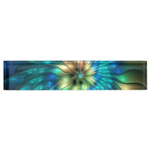 Luminous Fantasy Flower, Colourful Abstract Fracta Nameplate