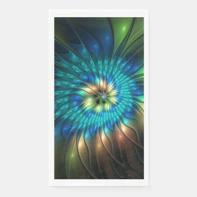 Luminous Fantasy Flower, Colourful Abstract Fracta Napkin (Front)