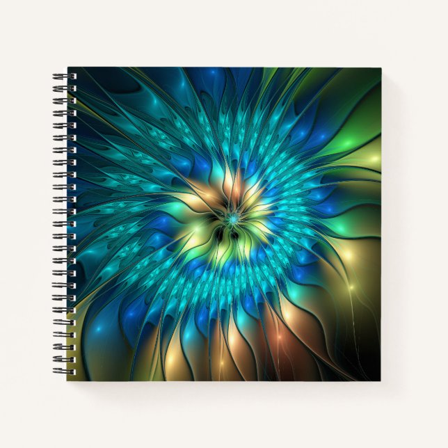 Luminous Fantasy Flower, Colourful Abstract Fracta Notebook (Front)