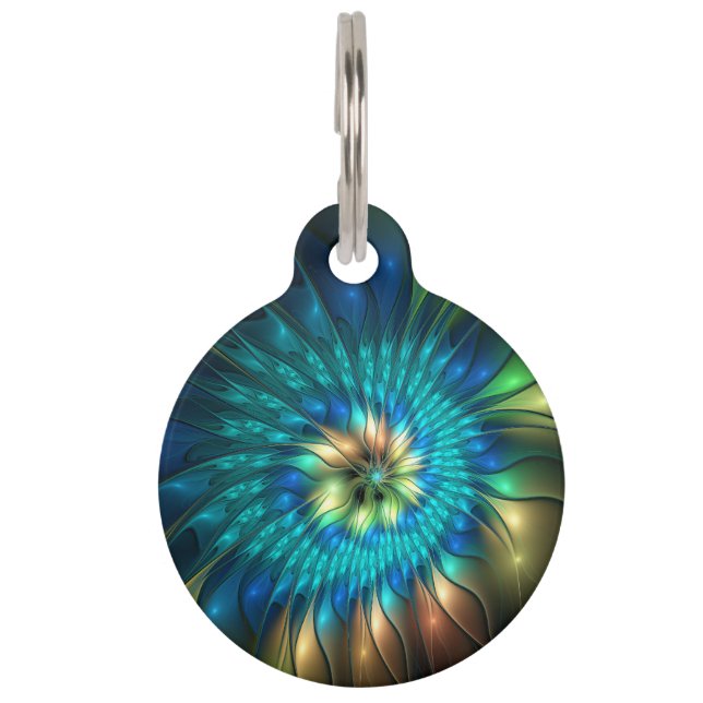 Luminous Fantasy Flower, Colourful Abstract Fracta Pet Tag (Front)