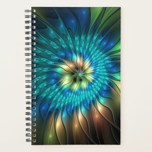 Luminous Fantasy Flower, Colourful Abstract Fracta Planner (Front)