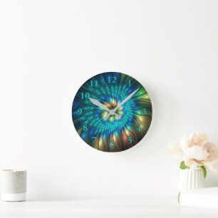 Luminous Fantasy Flower, Colourful Abstract Fracta Round Clock