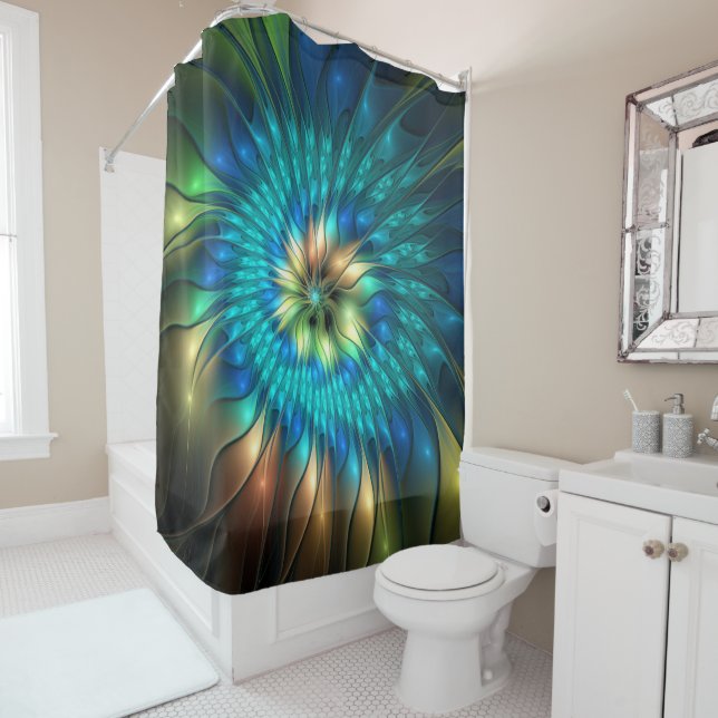 Luminous Fantasy Flower, Colourful Abstract Fracta Shower Curtain (In Situ)