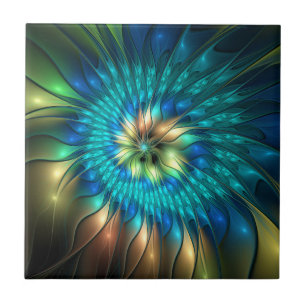 Luminous Fantasy Flower, Colourful Abstract Fracta Tile