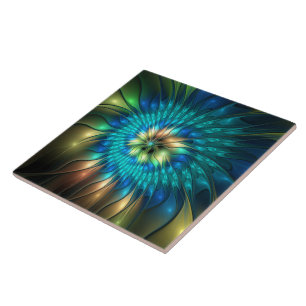 Luminous Fantasy Flower, Colourful Abstract Fracta Tile
