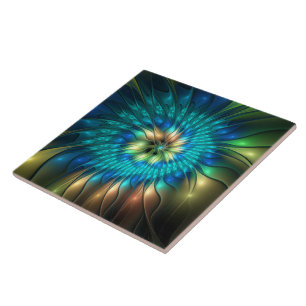 Luminous Fantasy Flower, Colourful Abstract Fracta Tile