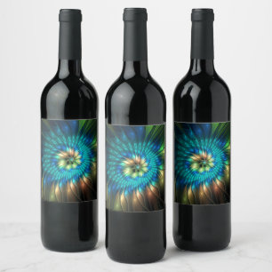 Luminous Fantasy Flower, Colourful Abstract Fracta Wine Label