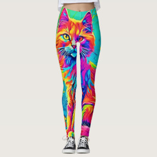 Luminous Feline: Colourful Neon Cat Leggings