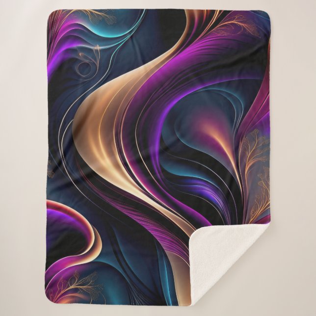 Luminous Flow - Bold Purple, Teal & Gold Abstract Sherpa Blanket (Front)