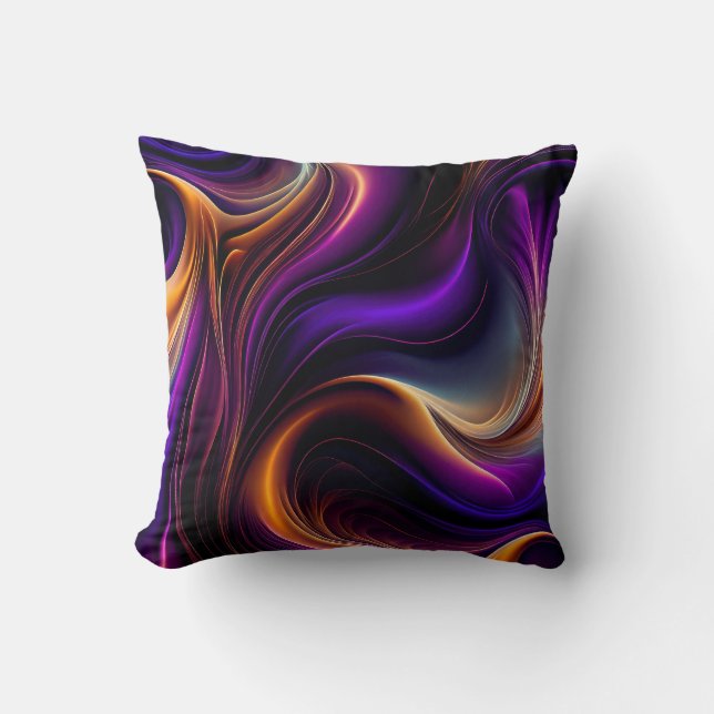 Luminous Flow - Vibrant Purple, Orange, & Gold Art Cushion (Front)