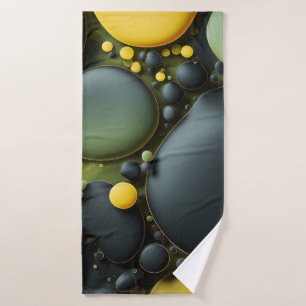 Luminous Fluid Dynamics: Yellow and Green Abstract Bath Towel