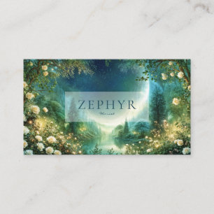 Luminous Forest White Rose and Celestial Night Business Card