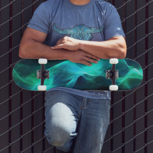 Luminous forms in blue-green and black skateboard