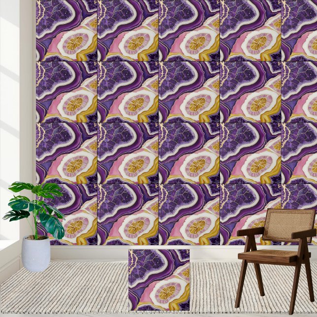 Luminous Geode Tile Pattern in Violet Pink & Gold (Luminous Geode Tile Pattern in Violet Pink & Gold)