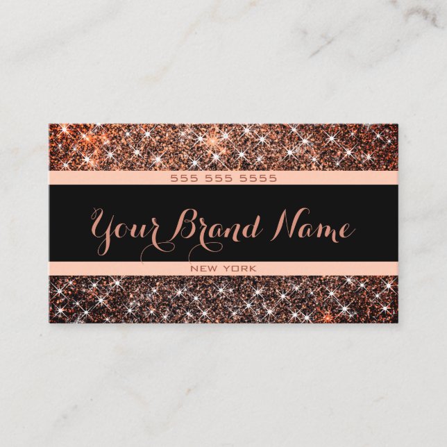 Luminous Glitter Dark Rose Gold Business Card (Front)