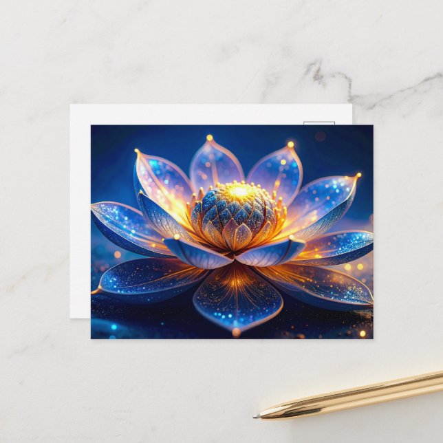 Luminous Glowing Lotus Flower Postcard (Front/Back In Situ)