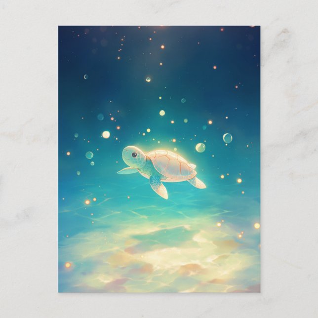 Luminous Glowing Sea Turtle Underwater Postcard (Front)