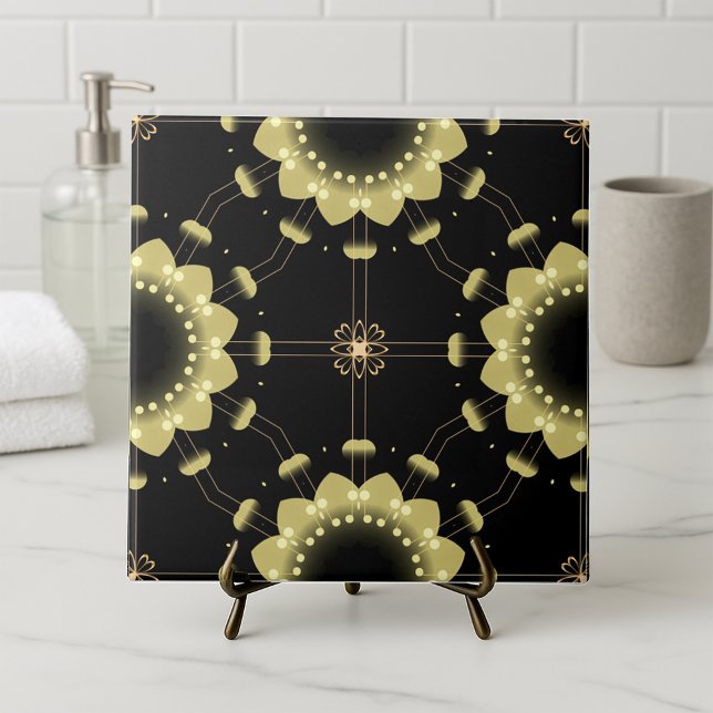 Luminous Gold Black Arabesque Geometric Mandala Tile (Creator Uploaded)